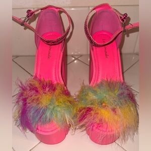 Vibrant Pink Feathered Heels. Worn once just for a photo.